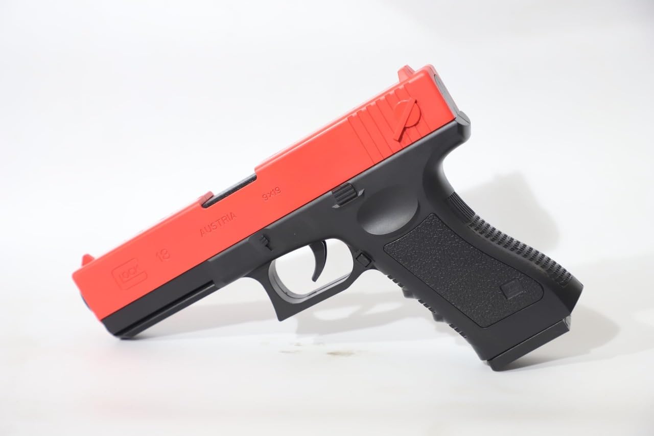 Toy Pistol Model with Magazine Loading Action,Shooting & Police, Army, Action Role Play Gun, Jump Ejecting & Soft Bullets for Kids Indoor & Outdoor Gaming Gun, 12 Years+ Children (Red & Black)