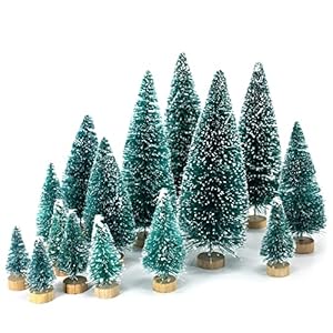 LOVEINUSA 34Pcs Mini Sisal Snow Frost Trees, Bottle Brush Trees 5 Sizes Christmas DIY Decoration Home Table Top…