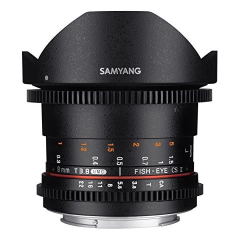 Samyang 8/3,8 Objektiv Fisheye II Video DSLR Canon EF manueller Fokus Videoobjektiv 0,8 Zahnkranz Gear, Weitwinkelobjektiv schwarz Cover