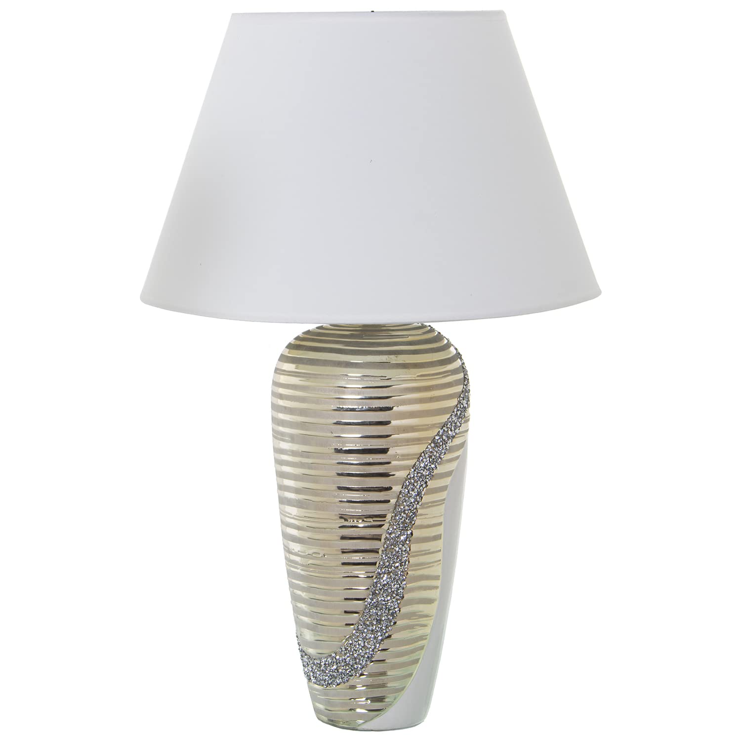 Lampe à poser en céramique blanche et champagne E27 35x56cm pour salon