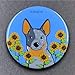 Blue Heeler Dog Sunflower Pinback Button, Retro Pet Portrait Art Gift, Handmade Accessories 2.25