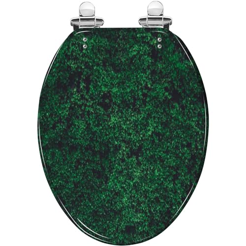 Elongated Toilet Seat Green old concrete wall green nature dark green tone Resin Toilet Seat Slow Quiet Close Lid with Quick-Release Hinges Cover Bumpers Easy to Clean Install