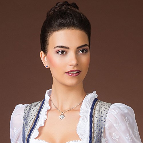 Traditional bavarian necklace with rhinestone Edelweiss small, Ladies costume jewelry, traditional german pendant necklace for Dirndl, Oktoberfest (antique silver colored)2