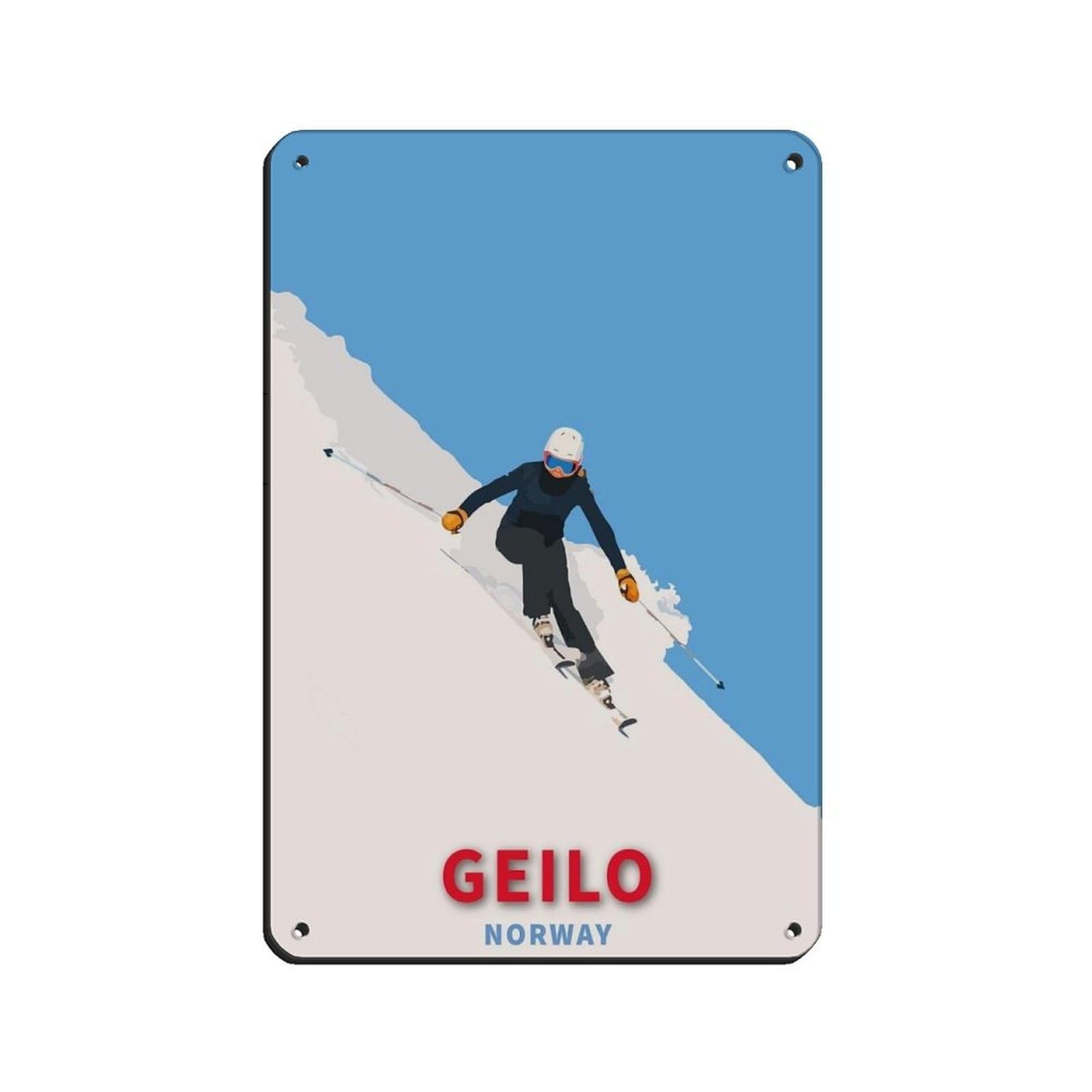 Skiing Travel Poster Geilo Ski Norway Travel Retro Poster Metal Tin Sign Chic Art Retro Iron Painting Bar People Cave Cafe Family Garage Poster Wall Decoration 8x12inch(20x30cm)