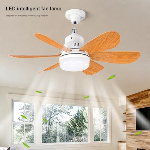 Ventilateur de plafond E27 avec lampe et télécommande à 6 vitesses pour garage