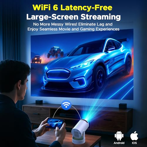 Image of Mini Projector with WiFi and Bluetooth, Built-in Rechargeable Battery Support 4K Auto Keystone 220 Rotation, Outdoor Movie Smart Projector for Bedroom /Home Cinema Compatible w Phone /TV Stick /HDMI /USB