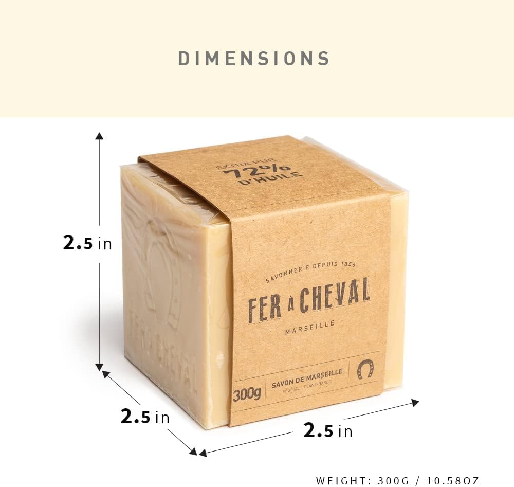 Fer à Cheval Pristine Marseille Dishwashing Solid Soap 225g, 2 Pack and Savon De Marseille Soap Bar, Natural Hypoallergenic Plant-Based Soap Cube, 300g