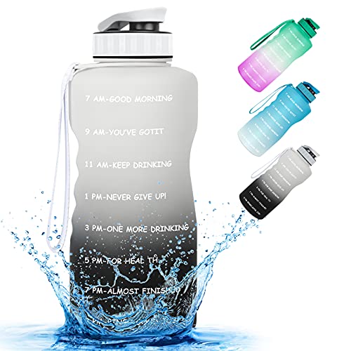 Half Gallon/64oz Motivational Water Bottle with Time Marker & Straw,Large Reusable Leakproof Water Jug, BPA Free Sport Water Jug for Fitness,Gym and Outdoor Sports