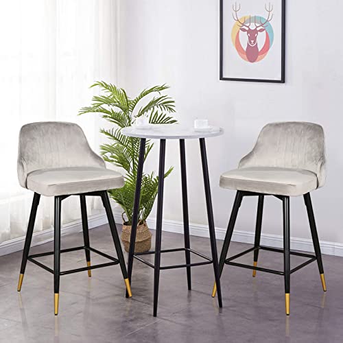Swivel Counter Height Bar Stools Set Of 2,Velvet Barstool With Low Back And Footrest,Counter Height Swivel Stool,Modern Bar Chairs Armless Kitchen Counter Barstools,Upholstered Island Stools Pub Home #TOP6