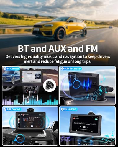 Image of Apple Carplay Screen for Car, 7 inch Portable Car Stereo with Wireless Car Play & Android Auto, Mirror Link, Hands-Free, Voice Control, Memory Card Playback - Fits All Vehicles