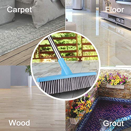 Floor Scrub Brush Push Broom with Adjustable Long Handle - 51 inches, Stiff Bristles, Indoor Outdoor Broom for Cleaning Bathroom Kitchen Patio Tile Wall Grout Wood Floor Carpet