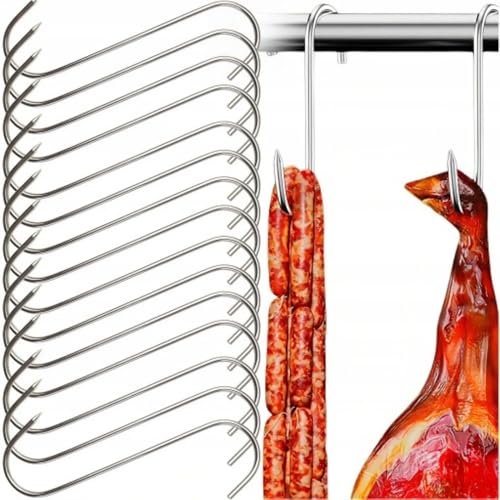 BEAUTIONA Ganci per affumicatura, S 14 cm, set da 15, grandi ganci per carne, salumi, salsicce, in acciaio inox
