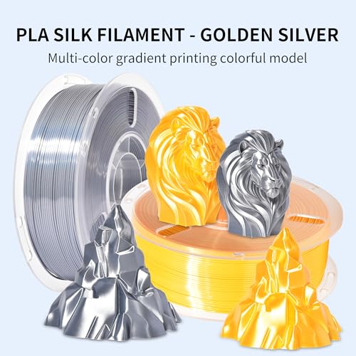 Image of RAMBERY Silk Gold Silver PLA Filament Bundle, Metal-Like Shiny Silk PLA Filament 1.75mm, 3D Printer Filament Dimensional Accuracy + /-0.02mm, 1kg Spool, 4 Packs（Golden,Silver