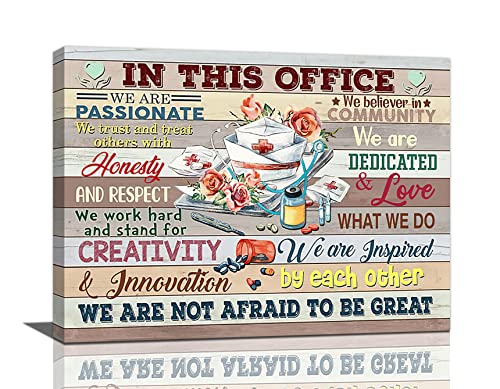 In This Office Nurse Office Wall Art Nurse Cap Stethoscope Pictures Wall Decor Medical Staff Team Inspirational Quotes Canvas Painting Prints Nurse Gifts Framed Artwork For Office Hospital 16"X12" #TOP4