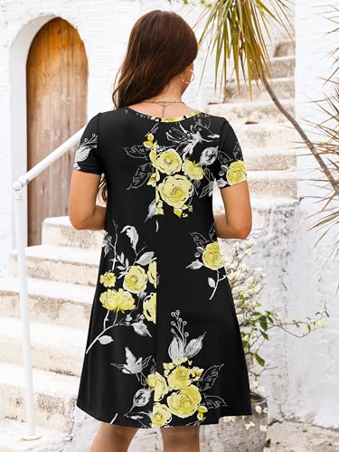 Image of Heymoments Women's Short Sleeve Crewneck Sundress Summer Casual A-Line Beach Dress with Pockets S-2XL