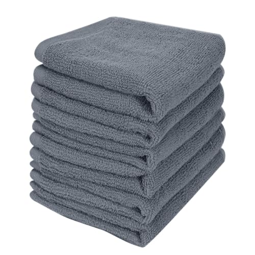 Keith Lun 6 Pack 100% Cotton Wash Cloth 12x12Inch Highly Absorbent and Soft Feel Fingertip Towels Machine Washable Washcloths for Bathroom Gym Hotel Spa and Kitchen Grey