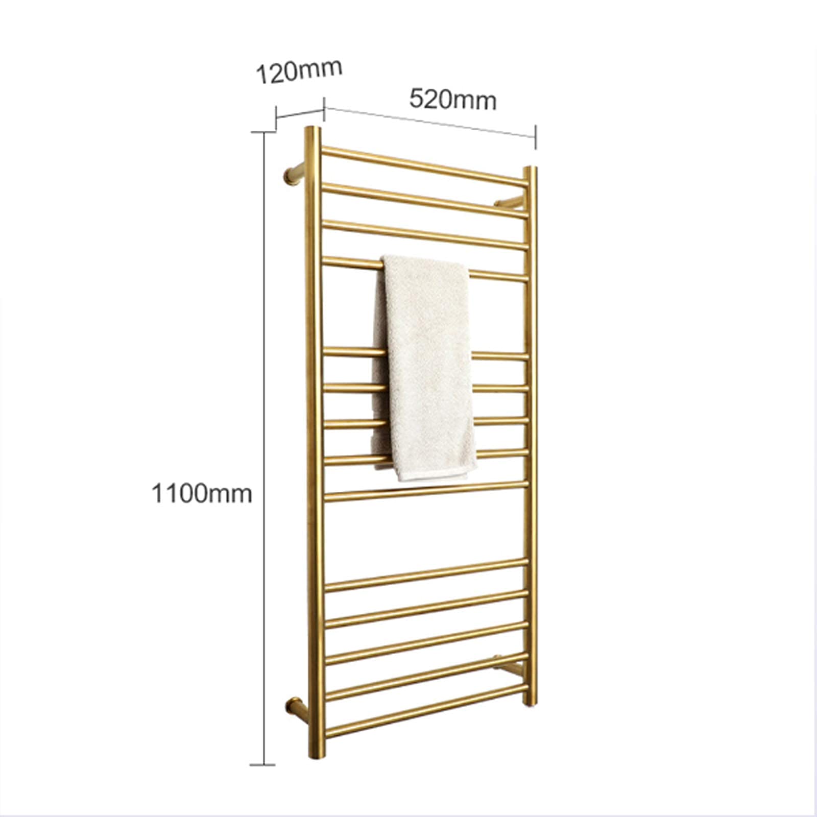 Radiador toallero eléctrico de Pared de Acero Inoxidable 304, con Funciones de Secado y Aislamiento, para toallero calefactado de baño (Gold-Hardwired)