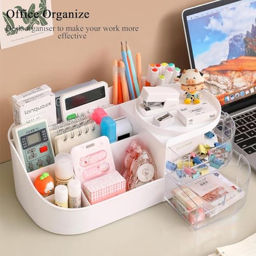 Image of zuku MakeUp Organizer Stand Desk Storage Dressing Table Organiser Cosmetic Organizer Box Skin Care Table Bathroom Organiser Makeup Storage Box Makeup Vanity with Transparent Drawer(White)