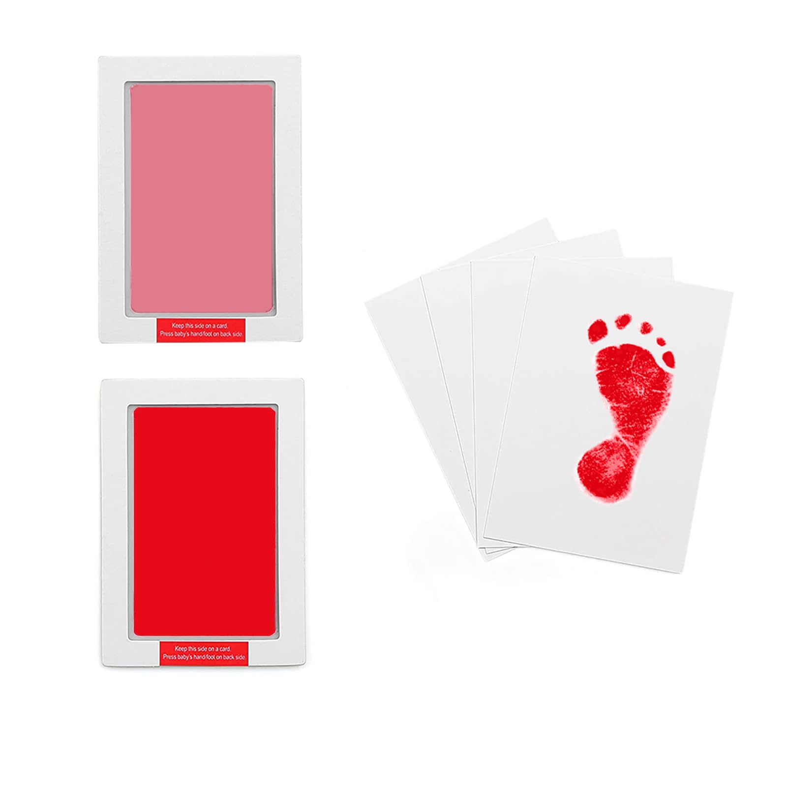 Photo 1 of LelonHo 2 Pack Large Inkless Hand and Footprint Kit Clean Touch Ink Pad for Baby Pet Paw Print Kit(1 Pink and 1 Red Ink Pads,4 Imprint Cards)