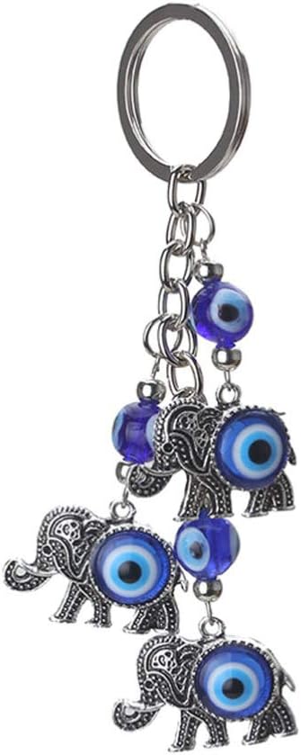 IMIKEYA Blue Evil Eye Keychain Turkish Wall Hanging Ornament Lucky Elephant Pendant Decorations Muslim Style Feng Shui Amulet Keyring for for Lucky Protection Jewelry Accessories