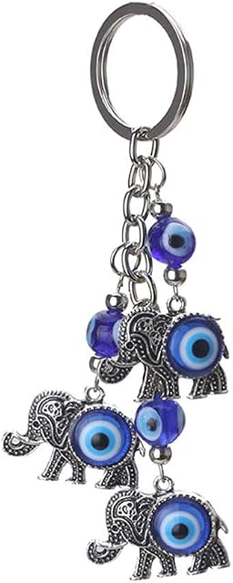 IMIKEYA Blue Evil Eye Keychain Turkish Wall Hanging Ornament Lucky Elephant Pendant Decorations Muslim Style Feng Shui Amulet Keyring for for Lucky Protection Jewelry Accessories