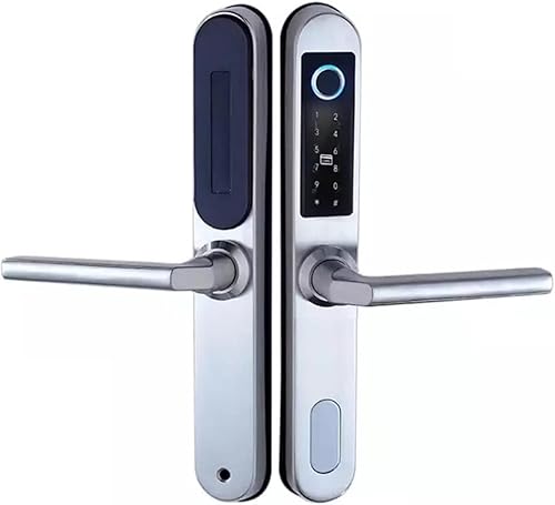 GLINEA Waterproof Smart Fingerprint Password Card Aluminum Door Lock Bridge-Cut Stainless Steel for Outdoor Pull Push Sliding Door (Color Silver)