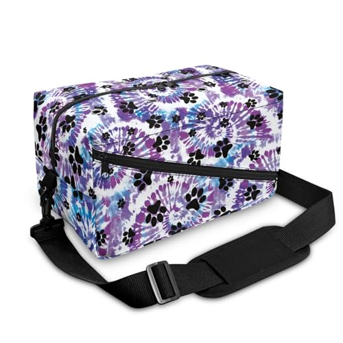 Surwin Garn Aufbewahrung Tasche, Tie Dye Stil Handarbeitstasche Häkeln Wolltasche Aufbewahrung mit Schultergurt Stricken Aufbewahrungstasche Tasche Stricken Aufbewahrung (Hundepfote Drucken)