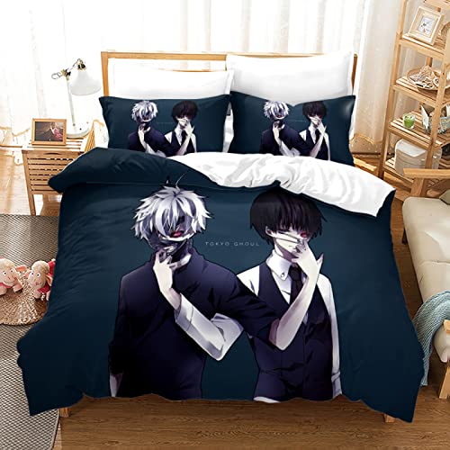 Tokyo Ghoul Bedding Set Kaneki Ken Anime White Duvet Cover Set Single Double Full Queen King Size Home Bed Linen Set 2/3 Piece (102"x 90"in)