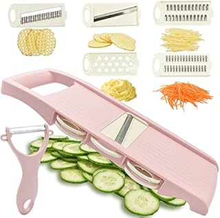 NACOLUS Mandoline Slicer for Kitchen Slicer Vegetable Cutter 5 In 1 Veggie Slicer Potato Slicer waffle fry cutter Hot Swap Mandolin with Peeler for Vegetables Shredded Carrot Cucumber Slicer