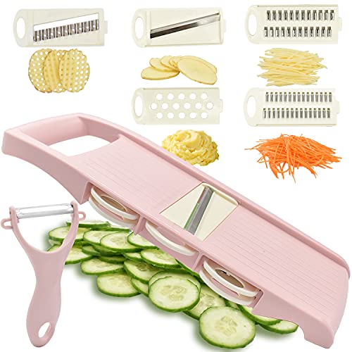 NACOLUS Mandoline Slicer for Kitchen Slicer Vegetable Cutter 5 In 1 Veggie Slicer Potato Slicer waffle fry cutter Hot Swap Mandolin with Peeler for Vegetables Shredded Carrot Cucumber Slicer
