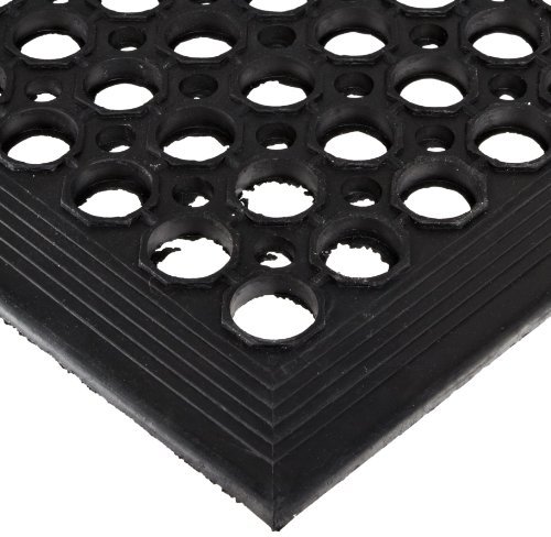 NoTrax 504 General-Purpose Rubber Beveled Drain-Step Anti-Fatigue/Anti-Slip Floor Mat, for Wet Areas, 3' Width x 5' Length x 1/2" Thickness, Black