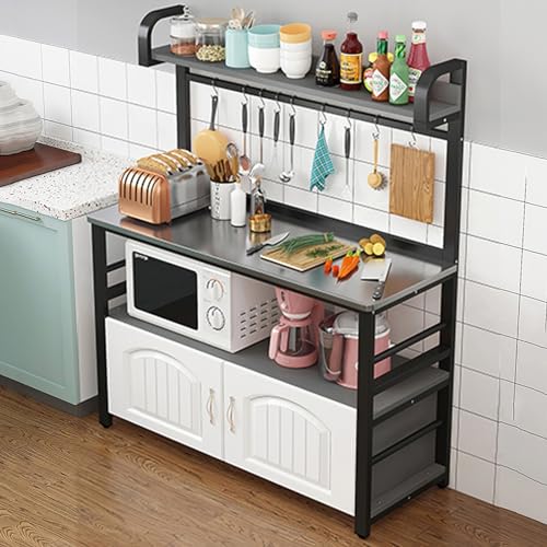 CMYAOYC Plan de Travail, Meuble Cuisine avec Plan de Travail, Table de Préparation Travail Spacieuse, Comptoir Étendu avec Crochets, Différentes Tailles et Couleurs Disponibles (Color : Black Frame+g