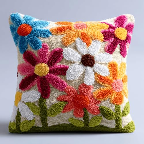 kitphoenix Crochet Kit Cojín Flor Cojines Para Bordar A Mano Kit De Funda De Almohada,Cojines De Ganchillo Para,Adultos Y Principiantes,Decoración Del Hogar,43Cmx43Cm