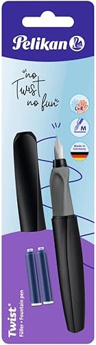 Pelikan Bolígrafo estilográfico Twist con 2 cartuchos de tinta, punta media, negro, tarjeta de ampolla (946814)