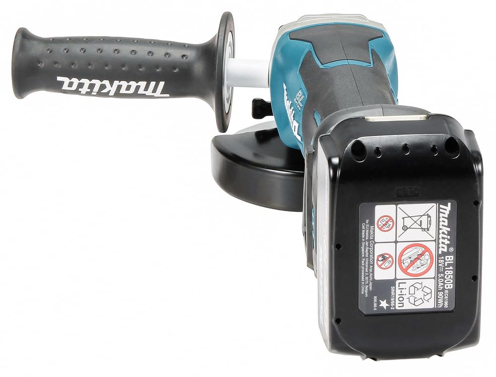Makita DGA515RTJ Smerigliatrice angolare a batteria 18 V con interruttore a paddle / 5,0 Ah, 2 batterie + caricatore in MAKPAC