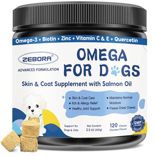 Omega 3 for Dogs with Salmon Oil, 120 Chewable Fish Oil for Dogs Skin and Coat – Dog Allergy Relief, Hot Spot Treatment, Anti Shedding, Hip & Joint Support with EPA & DHA, Biotin, Vitamin E Omega 3 for Dogs with Salmon Oil, 120 Chewable Fish Oil for Dogs Skin and Coat – Dog Allergy Relief, Hot Spot Treatment, Anti Shedding, Hip & Joint Support with EPA & DHA, Biotin, Vitamin E
