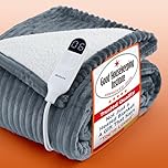 Bedsure Heated Blanket Electric Throw - Ribbed Flannel Electric Blanket, Heating with 10 Time Settings, 6 Heat Settings, Overheat Protection, 130x160cm, Striped Grey
