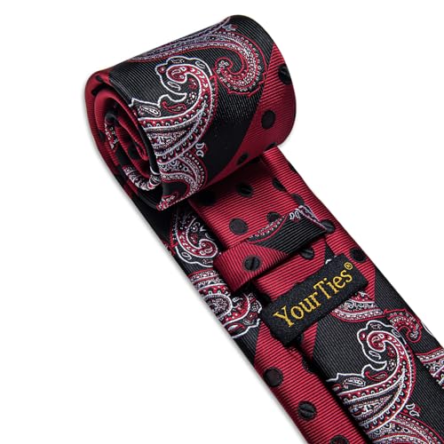 Image of YourTies Silk Paisley Floral Tie and Pocket Square Cufflinks with Lapel Pin Sets for Men 5PC Wedding Party