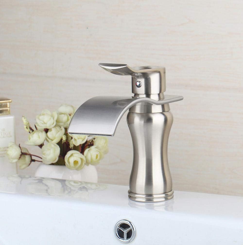 JSHUDAA(ひさえ) 洗面台のシンクの蛇口滝の浴室のミキサーニッケルつや消し浴室のシンクのミキサータップデッキマウントシングルハ