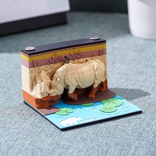 Calendrier 3D 2025 Rhinocéros bloc-notes sculpture papier bureau unique - 3