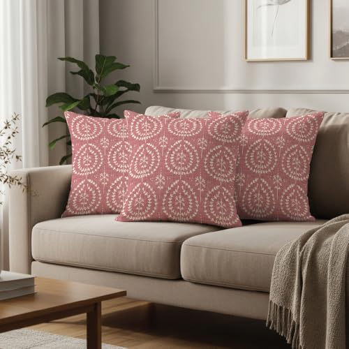 Image of Urban Space Decorative Cotton Cushion Cover Set of 3, 16 Inch X 16 Inch Cushion Covers for Sofa, Bedroom, Living Room (Canopy Clay Pink, Cushion Cover 40Cm X 40Cm, Set of 3)