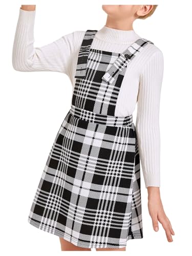 Milumia Girl Plaid Print Pinafore Overall Dress Button Front A Line Short Dresses