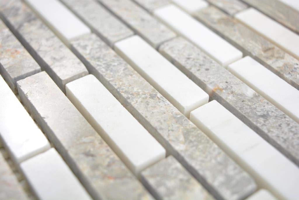 Mosaico de mármol de piedra gris y blanco, para pared, suelo, cocina, ducha, baño, azulejos, 87-0201_f'10