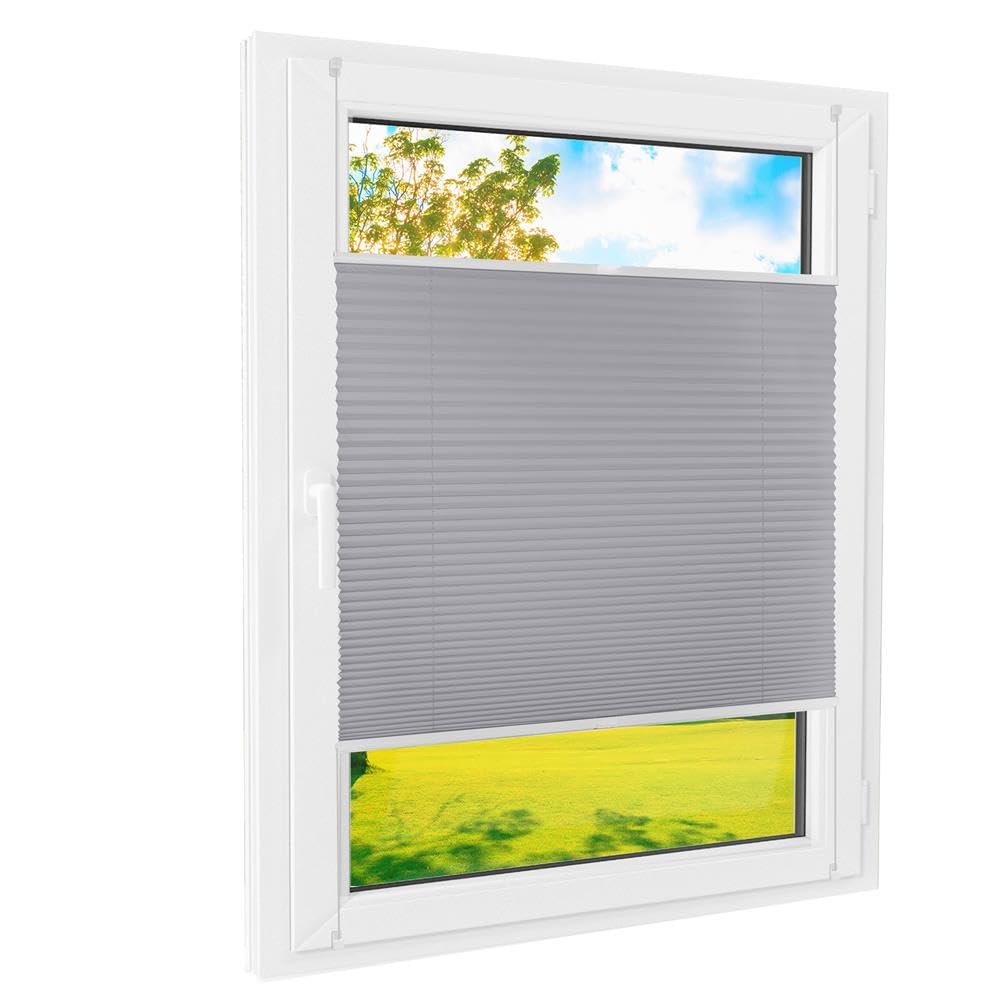 Plissee Klemmfix [Grau, 40x120 cm] ohne Bohren für Tür & Fenster, Faltrollo mit einfacher Montage/Bietet optimalen Sichtschutz und Privatsphäre, idealer Sonnenschutz