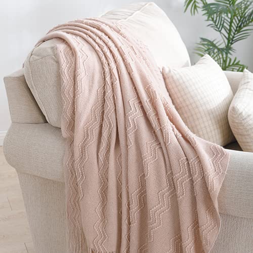 Bourina Throw Blanket Textured Solid Soft Sofa Throw Couch Cover Knitted Decorative Blanket,50"X90" Pink #TOP3