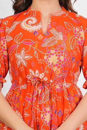 Image of Monique Brand Women's /Girls Cotton Kurta for Women Floral Printed Regular Fit Anarkali Kurta ||Floral Flared Western Dress