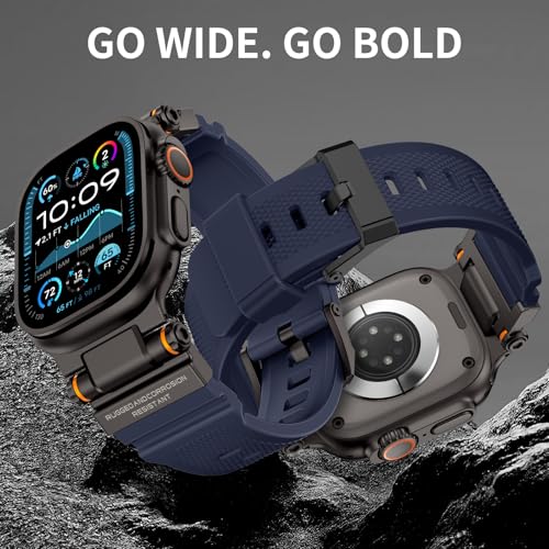 Image of FOAMUNOC Rugged Band Compatible with Apple Watch Ultra 3 /2 /1 Band 49mm /46mm /45mm /44mm /42mm, Metal Connector with Strap for iWatch Ultra Series 11 /10 /9 /8 /7 /6 /SE3 /SE2 /SE /5 /4 /3 /2 /1, Navy Blue /Black