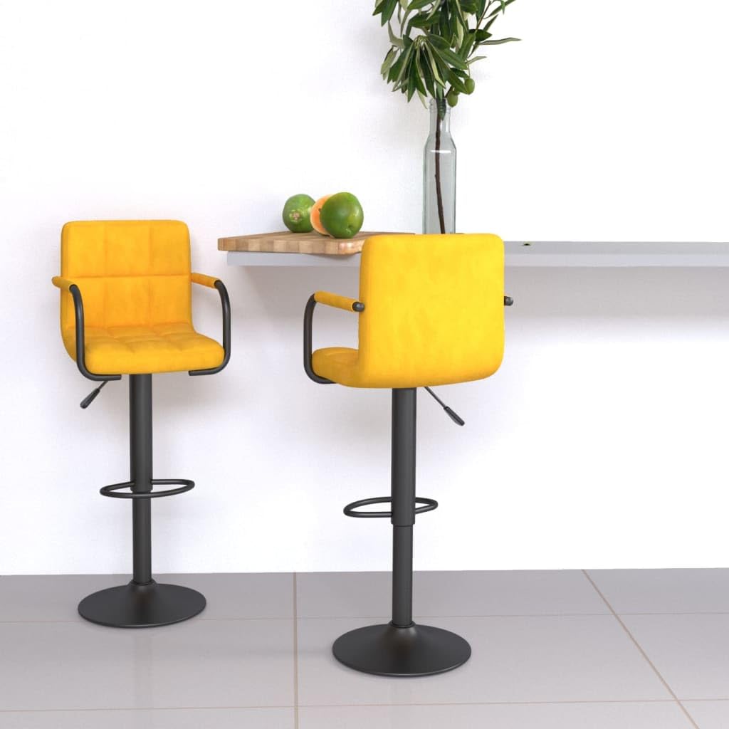 Lot de 2 tabourets de bar en velours jaune moutarde avec repose-pieds, réglables en hauteur, pivotant à 360 degrés, acier revêtu par poudre, pour cuisine, salle à manger, bar, salon, bistro