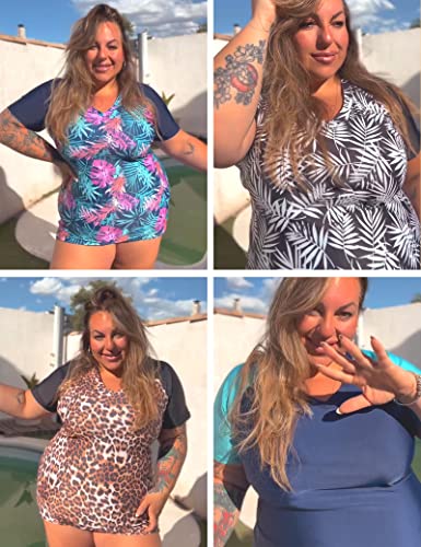 FOREYOND Plus Size Rash Guard Shirt for Women Short Sleeve Swimingsuit Top UV UPF 50+ Sun Protection Summer Swim Shirts2