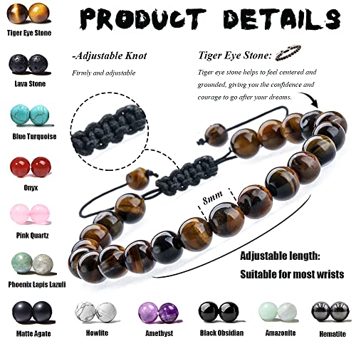 Srobenz 12 Pcs 8Mm Healing Power Gemstone Crystal Beads Bracelet Adjustable Tiger Eye Lava Stone Amethyst Energy Power Bracelets Jewelry Unisex #TOP1